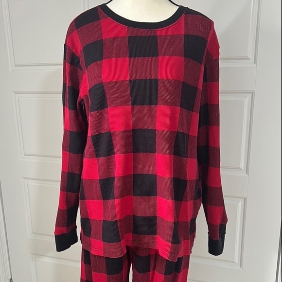 Place Other - Unisex Adult Red and Black Plaid Long Sleeve Shirt Buffalo Check Holiday Shirt